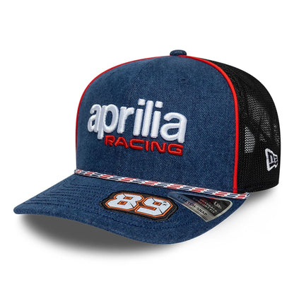 Pictured is this Aprilia Replica Jorge Martin Austin Race Special Aprilia 9SEVENTY Stretch Snap cap in blue. 1