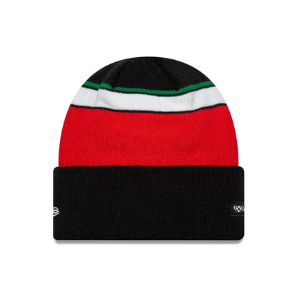 Pictured is this Aprilia Team Cuff Knit Beanie hat in black. 2