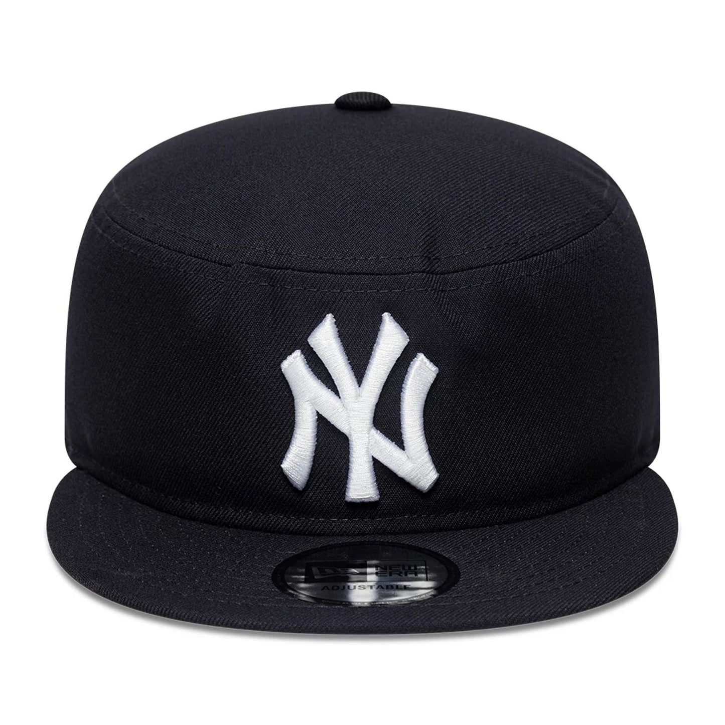 Pictured is this MLB Poly New York Yankees Pillbox Adjustable cap in navy. 2