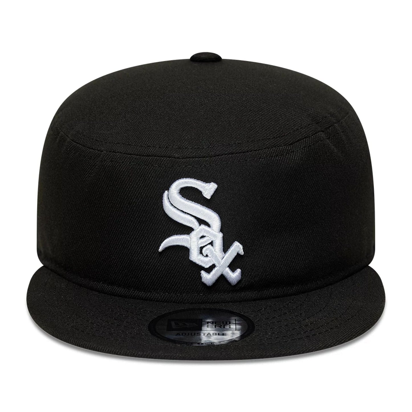 Pictured is this MLB Poly Chicago White Sox Pillbox Adjustable cap in black. 2