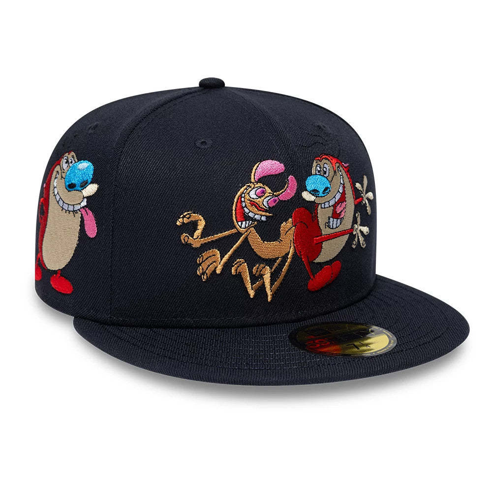 Pictured is this Ren & Stimpy Happy Happy Joy Joy 59FIFTY Fitted cap in navy. 1