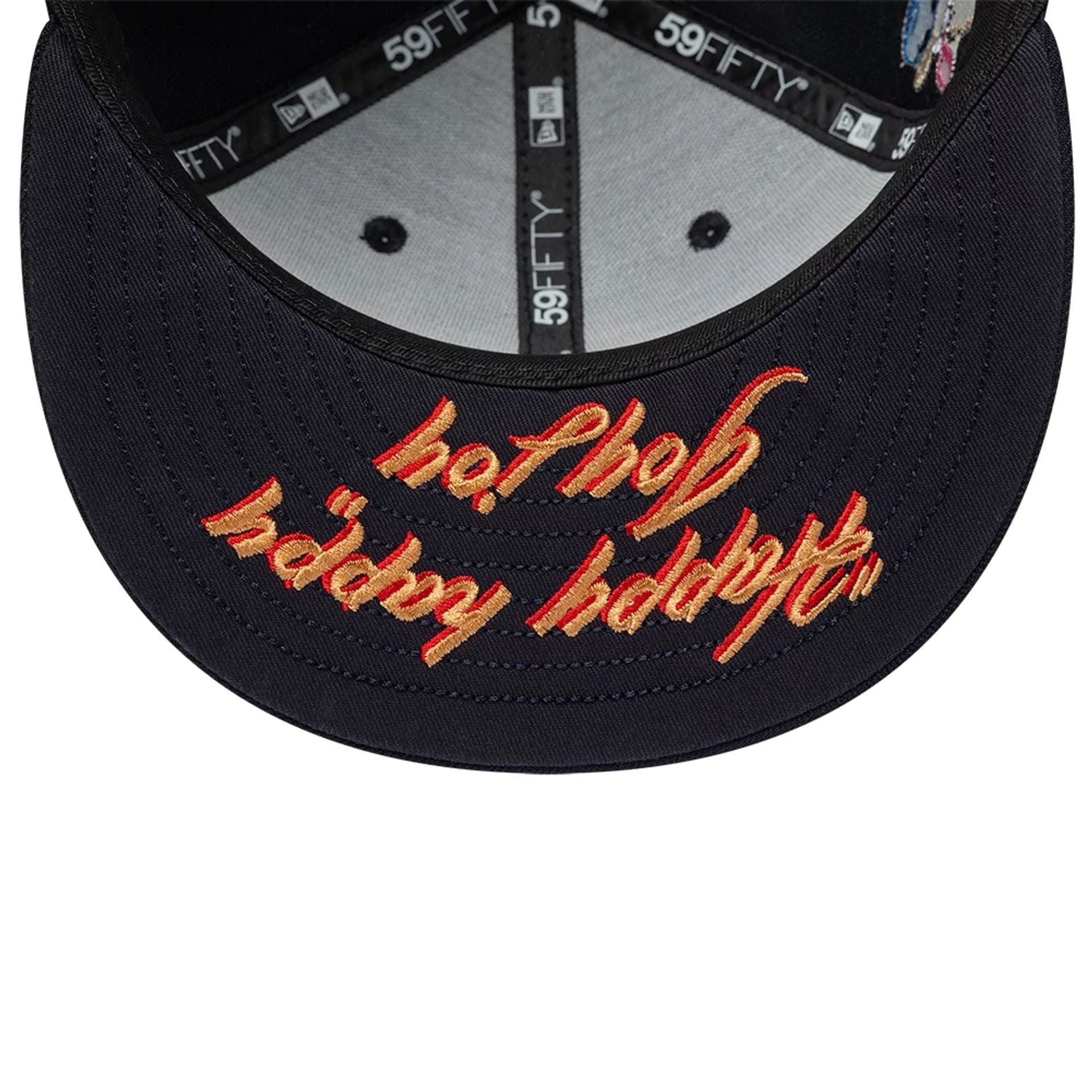 Pictured is this Ren & Stimpy Happy Happy Joy Joy 59FIFTY Fitted cap in navy. 2
