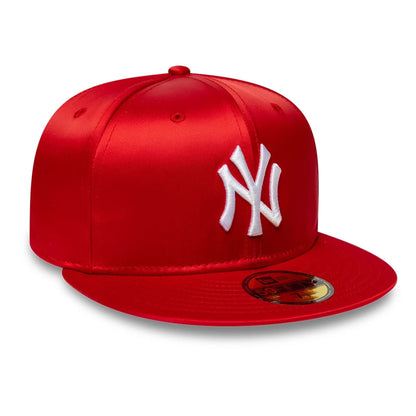 Pictured is this MLB Satin New York Yankees 59FIFTY Fitted cap in red. 3