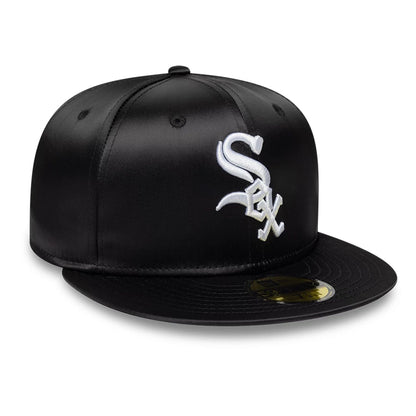 Pictured is this MLB Satin Chicago White Sox 59FIFTY Fitted cap in black. 3
