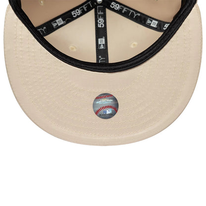 Pictured is this MLB Satin LA Dodgers 59FIFTY Fitted cap in cream. 5