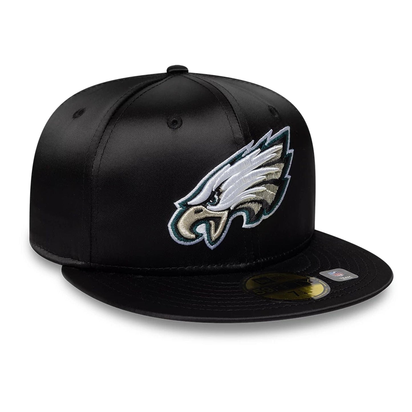 Pictured is this NFL Satin Philadelphia Eagles 59FIFTY Fitted cap in black. 3