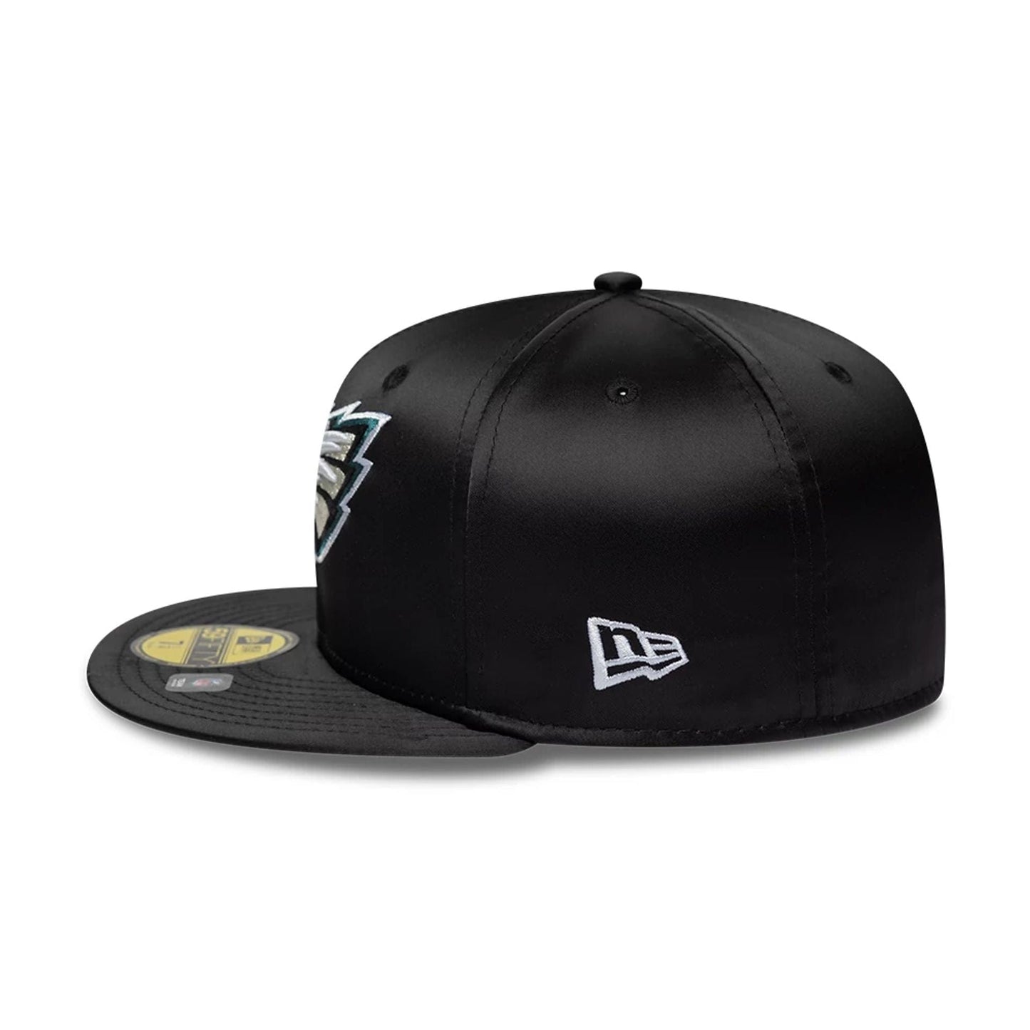 Pictured is this NFL Satin Philadelphia Eagles 59FIFTY Fitted cap in black. 5