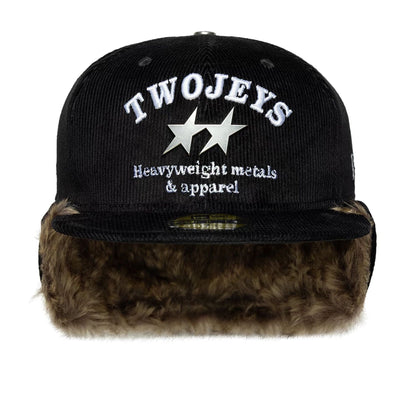 Pictured is this Twojeys X New Era Cord Downflap 59FIFTY Fitted cap in black. 7