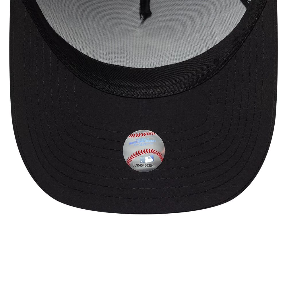 Pictured is this MLB Recycled New York Yankees 9FORTY E-Frame  cap in Black On Black. 7