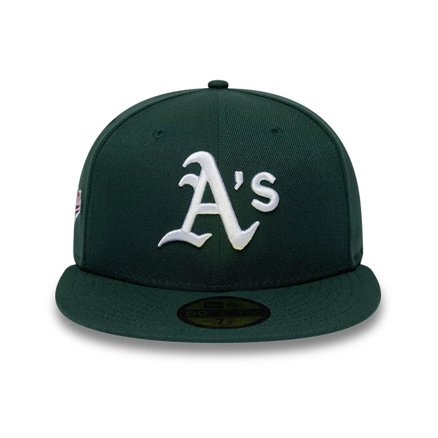 Pictured is this MLB Sidepatch Athletics 59FIFTY Fitted cap in dark green. 3