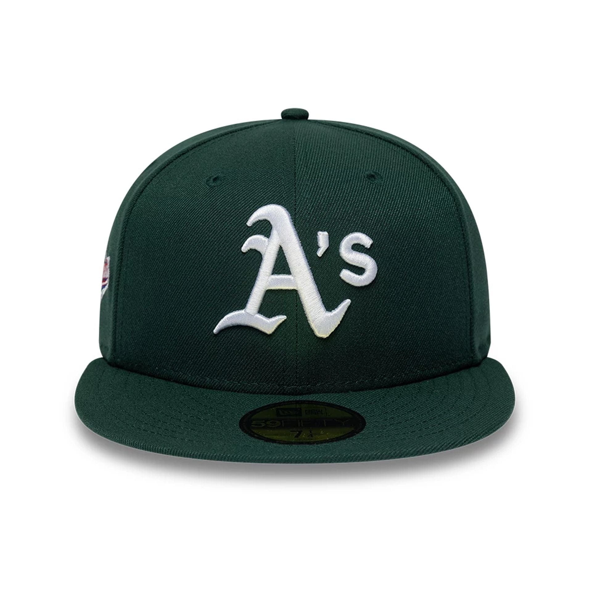 Pictured is this MLB Sidepatch Athletics 59FIFTY Fitted cap in dark green. 3