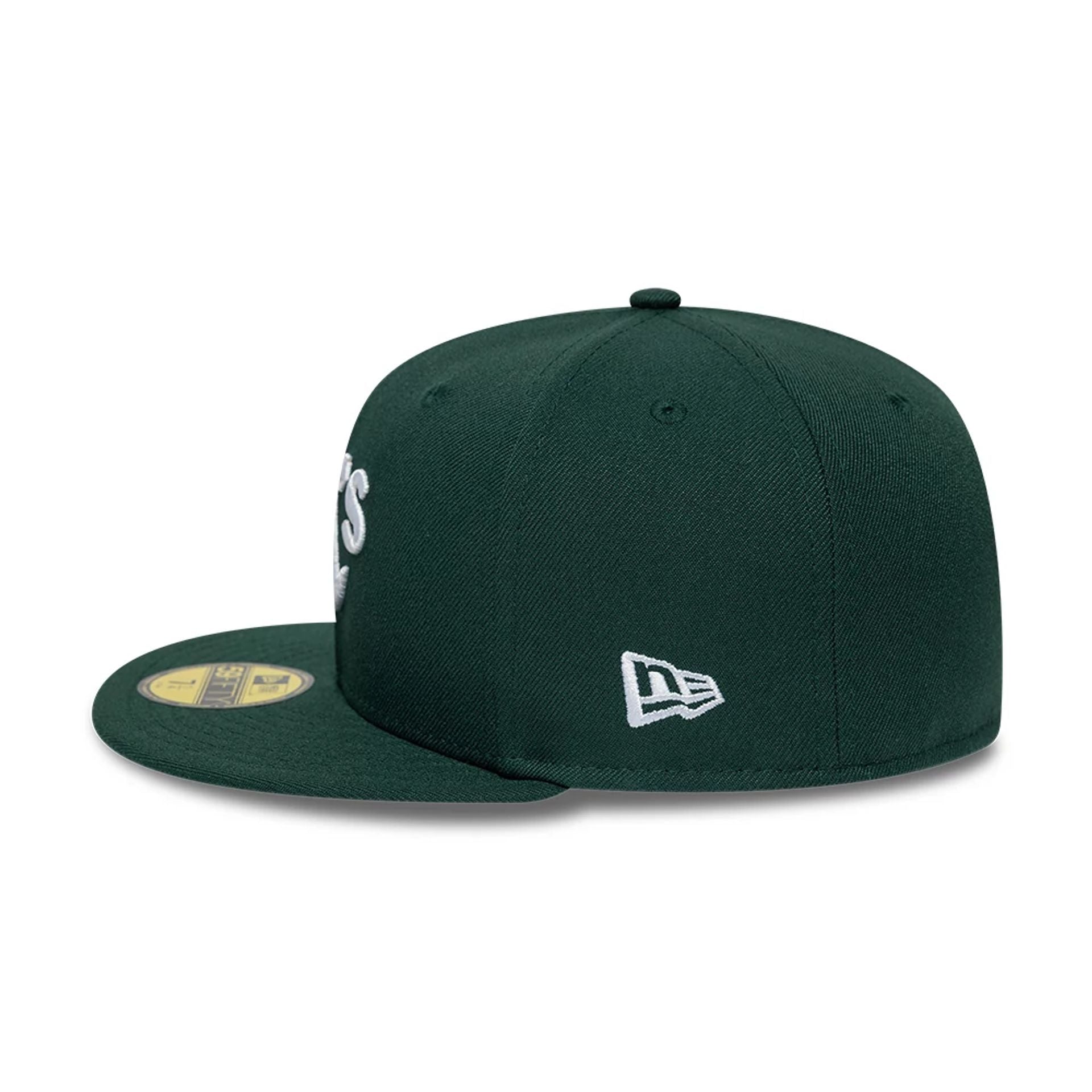 Pictured is this MLB Sidepatch Athletics 59FIFTY Fitted cap in dark green. 6