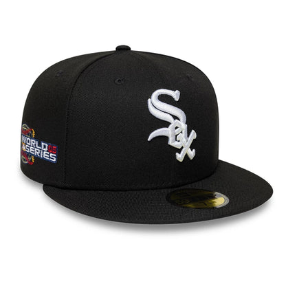 Pictured is this MLB Sidepatch Chicago White Sox 59FIFTY Fitted cap in black. 1