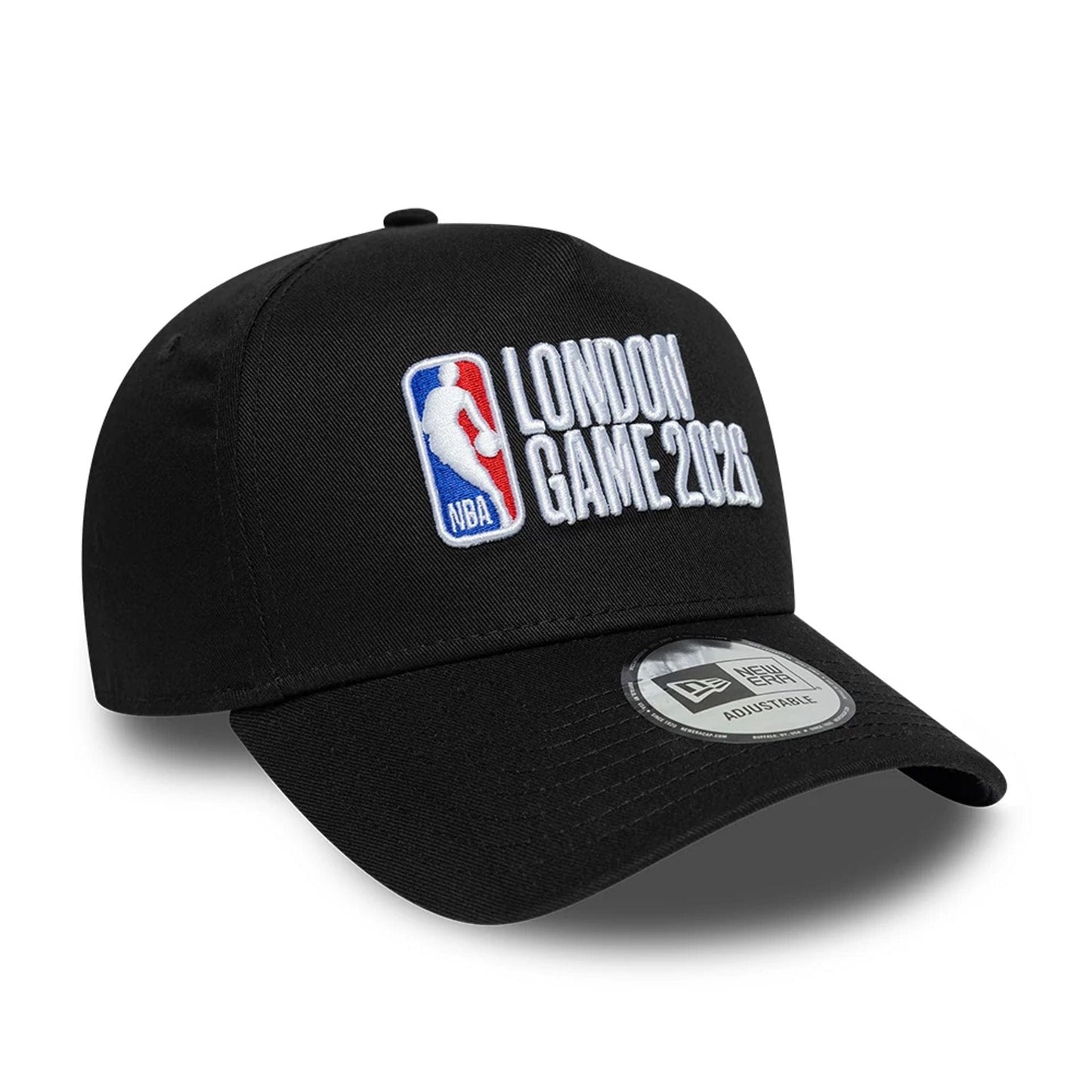 Pictured is this NBA Logo NBA London Game 2026 Black 9FORTY A-Frame Adjustable cap. 3