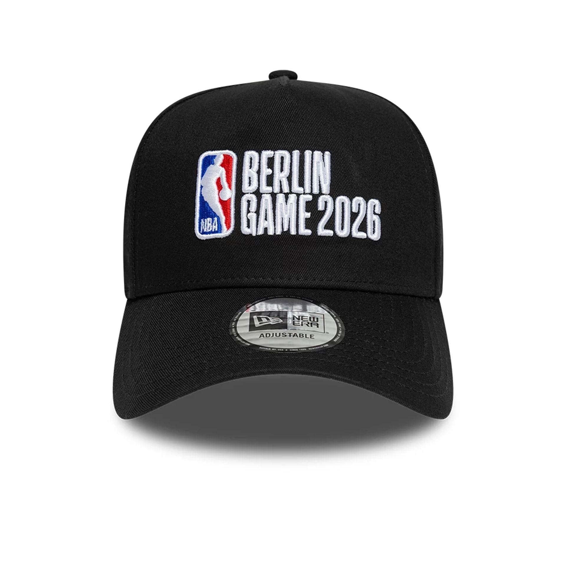 Pictured is this NBA Logo NBA Berlin Game 2026 Black 9FORTY A-Frame Adjustable cap. 2