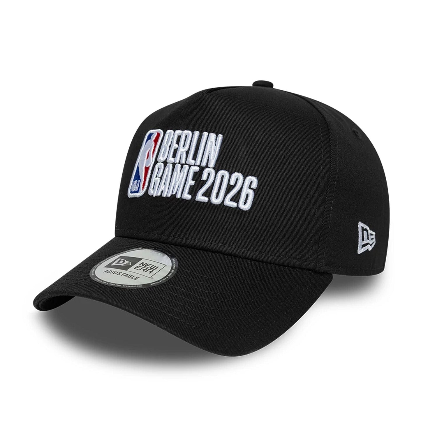 Pictured is this NBA Logo NBA Berlin Game 2026 Black 9FORTY A-Frame Adjustable cap. 1