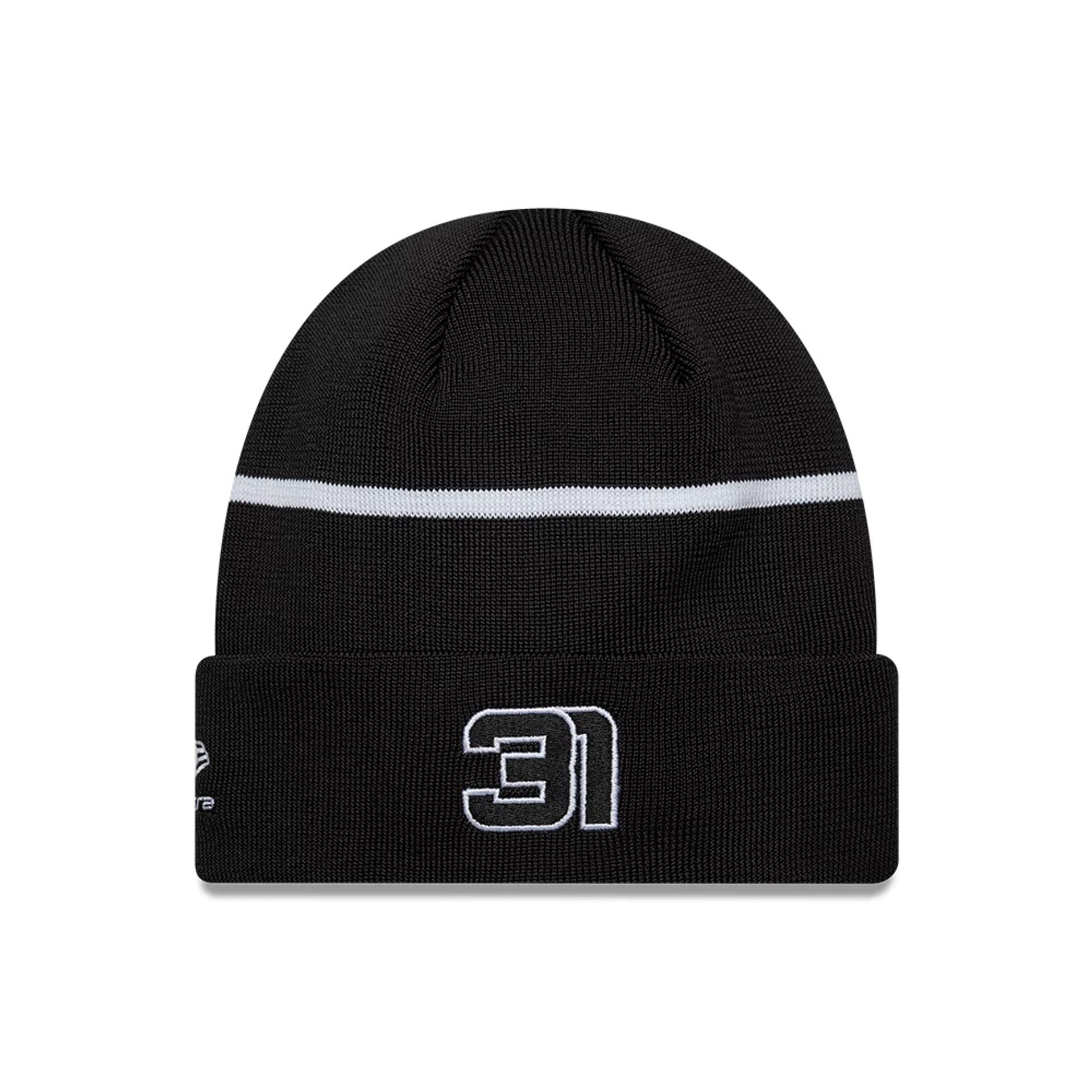 Pictured is this Esteban Ocon TGR Haas F1 Cuff Knit Beanie hat in black. 2