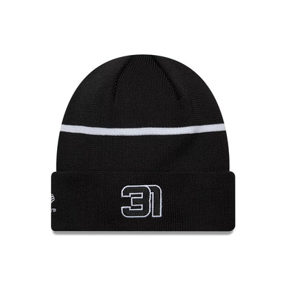Pictured is this Esteban Ocon TGR Haas F1 Cuff Knit Beanie hat in black. 2