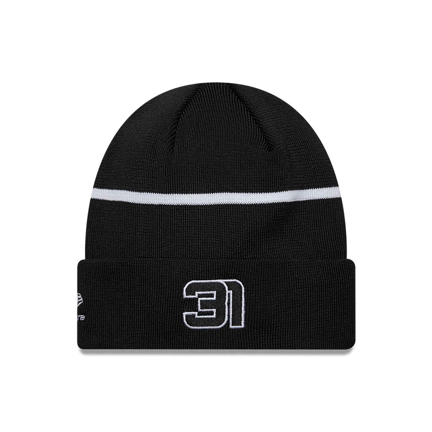 Pictured is this Esteban Ocon TGR Haas F1 Cuff Knit Beanie hat in black. 2