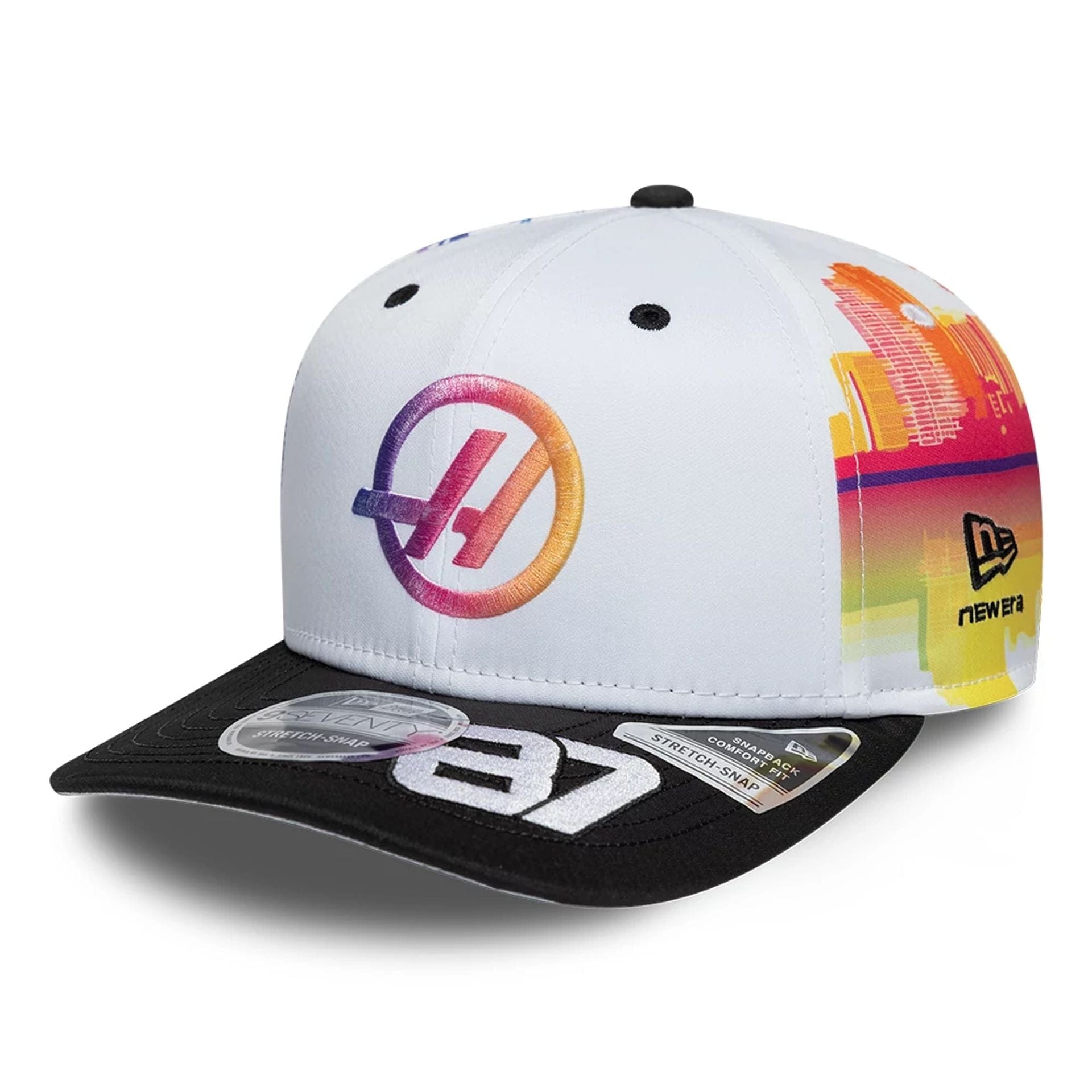 Pictured is this Oliver Bearman Miami Race Special TGR Haas F1 9SEVENTY Stretch Snap cap in white. 1