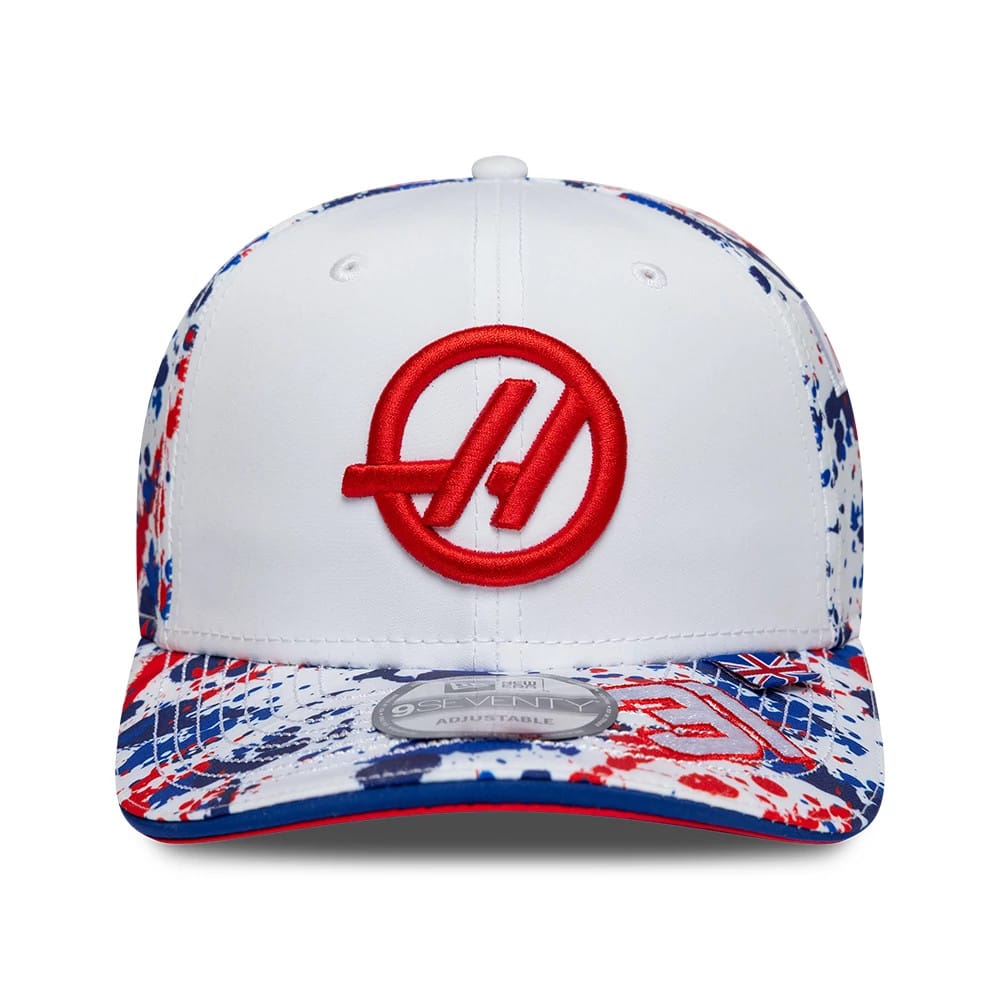 Pictured is this Esteban Ocon Silverstone Race Special TGR Haas F1 9SEVENTY Stretch Snap cap in white. 3