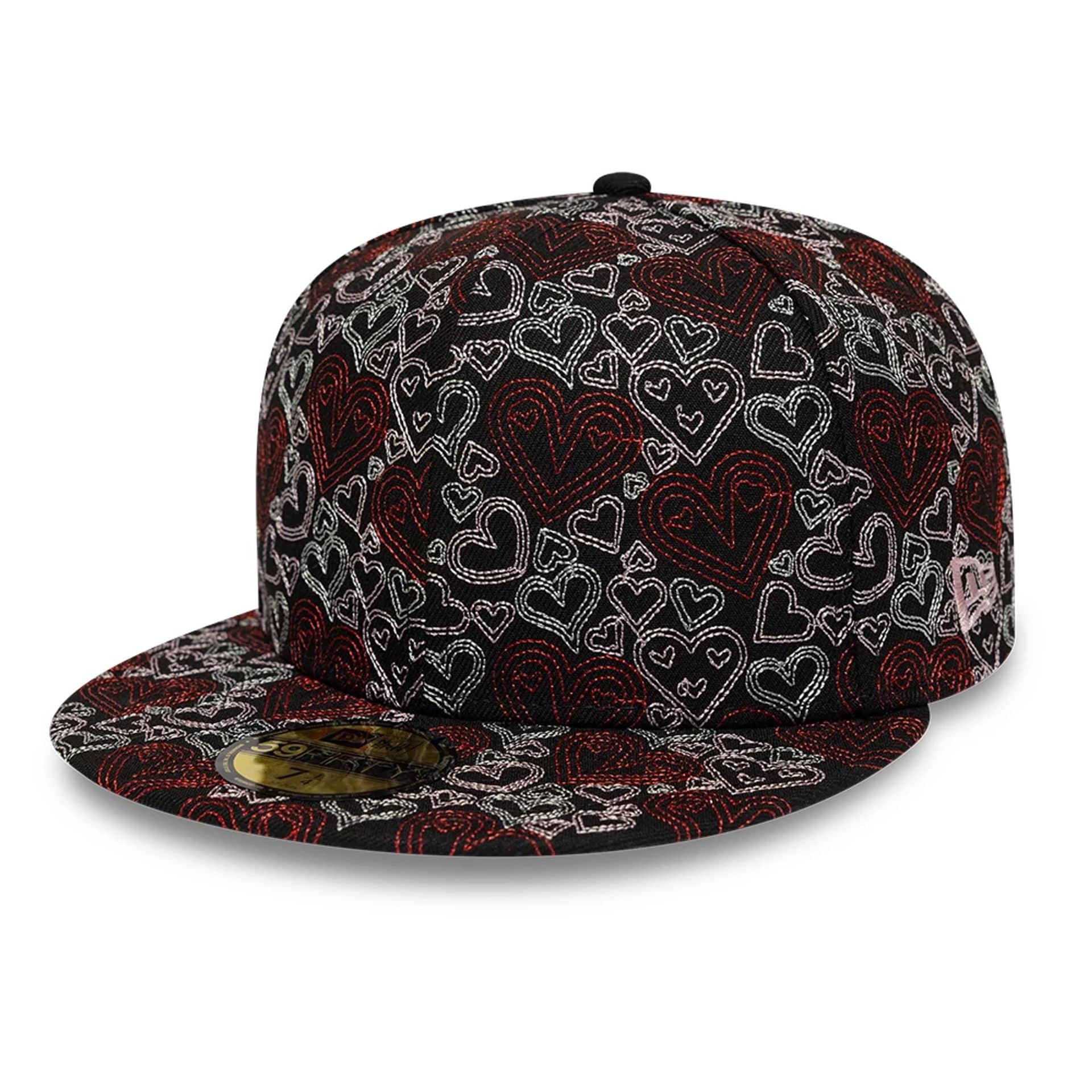 ① NewEra CAP PC 59FIFTY 7 5/8 ( 60.6 ) New Era All Over Hearts Black 59FIFTY Fitted Cap | NEC EU