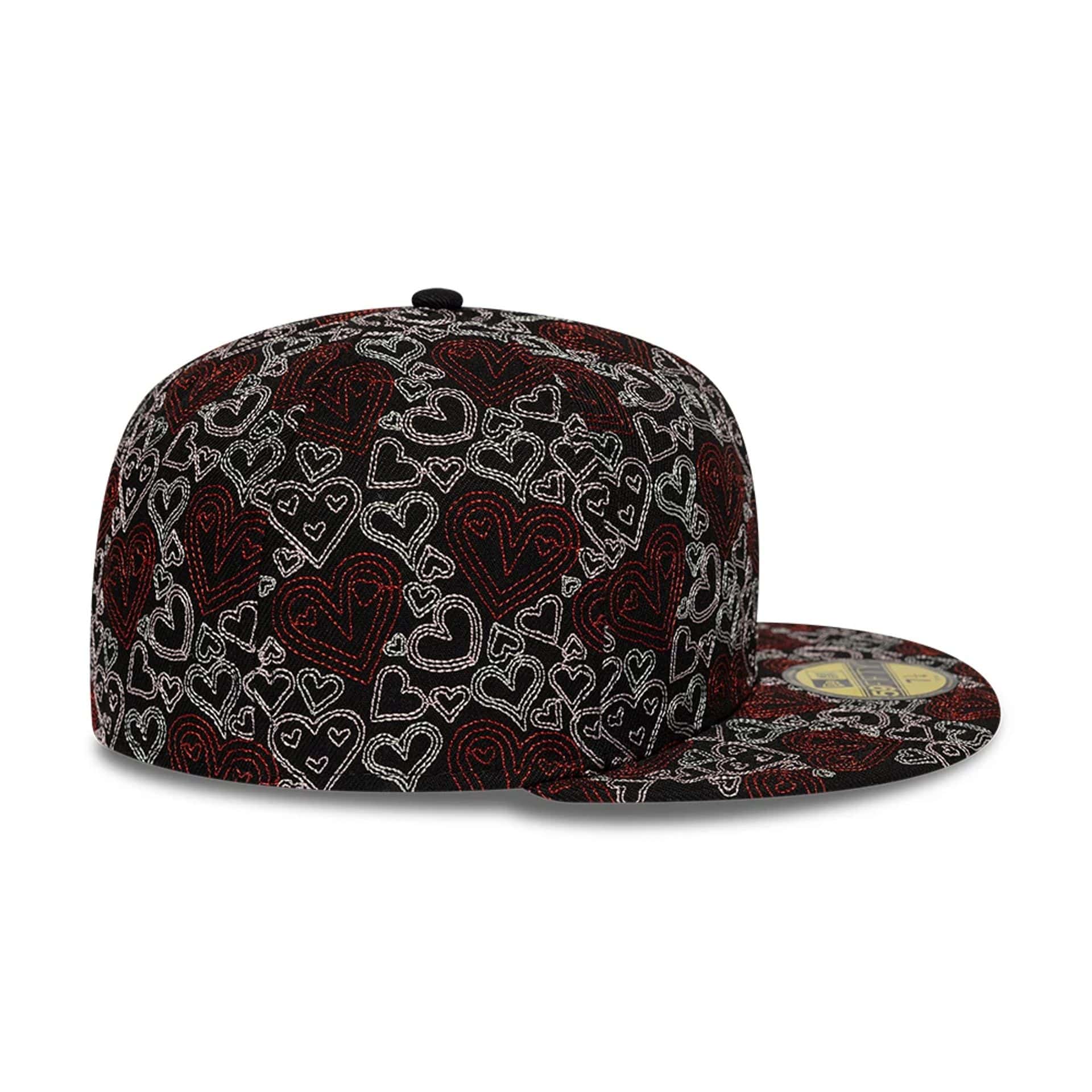 Pictured is this New Era All Over Hearts 59FIFTY Fitted cap in black. 7