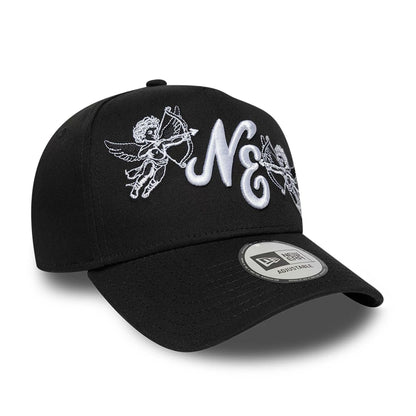 Pictured is this New Era Cherub 9FORTY A-Frame cap in black. 3