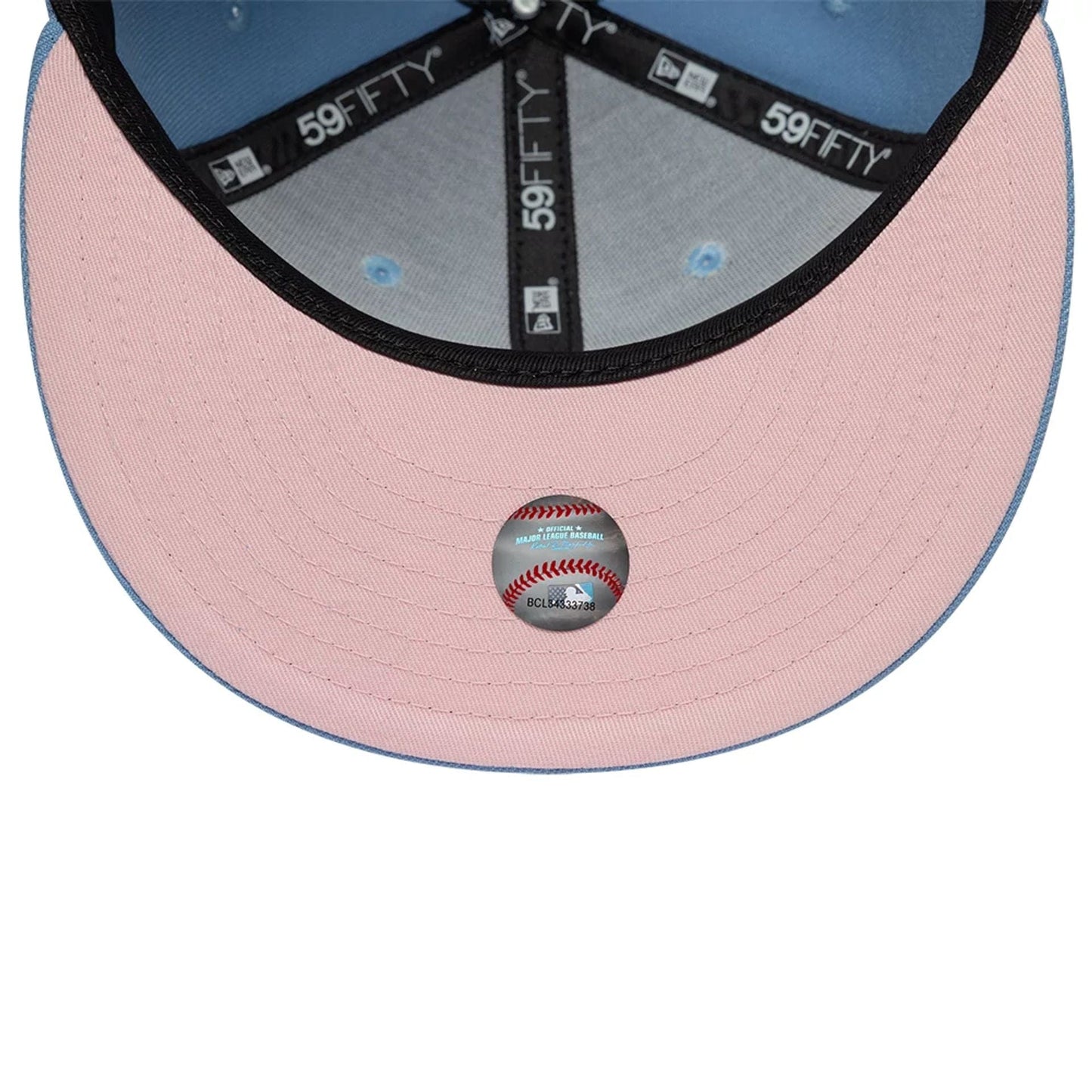 Pictured is this MLB Cherub New York Yankees 59FIFTY Fitted cap in pastel blue. 2