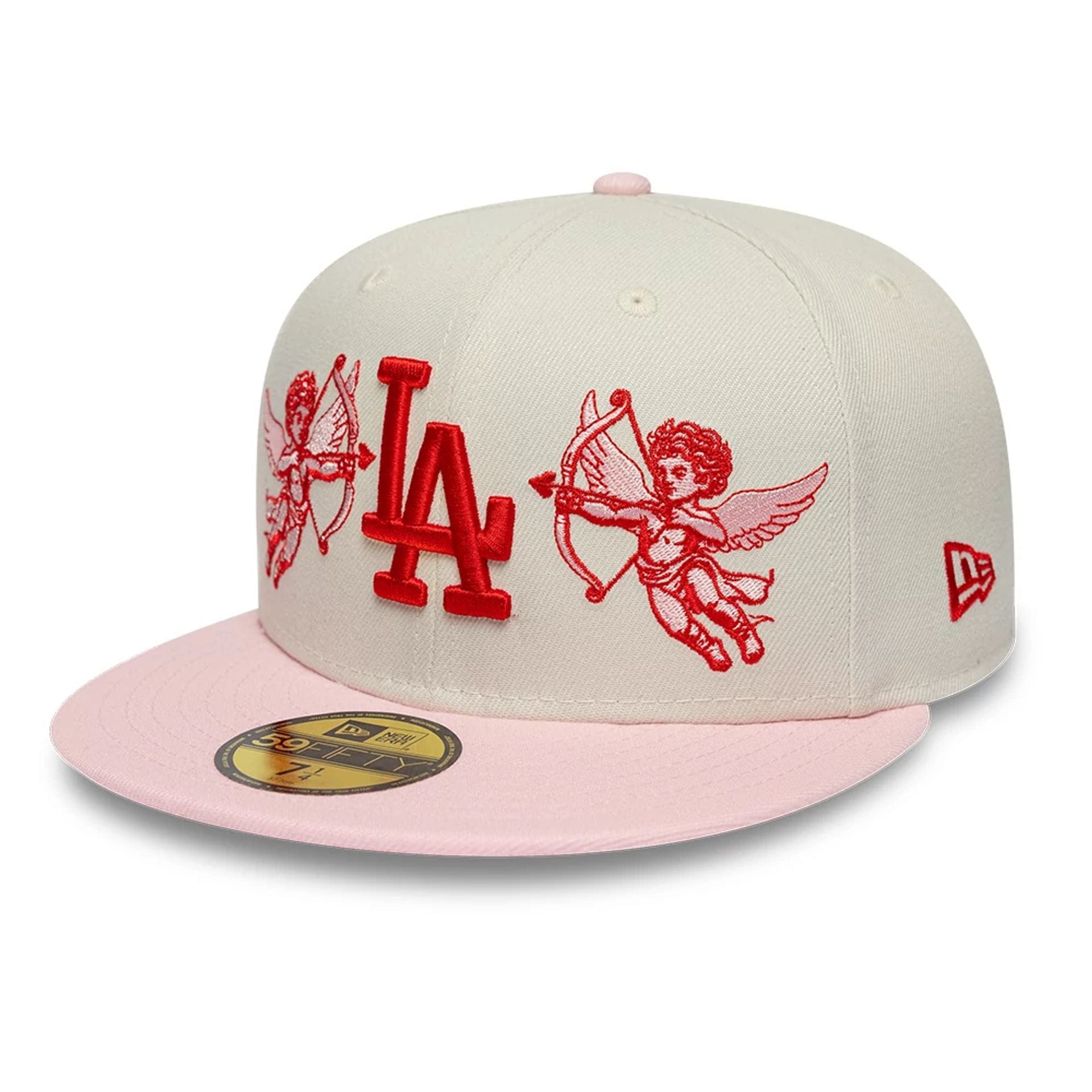 Pictured is this MLB Cherub LA Dodgers 59FIFTY Fitted cap in light beige. 1