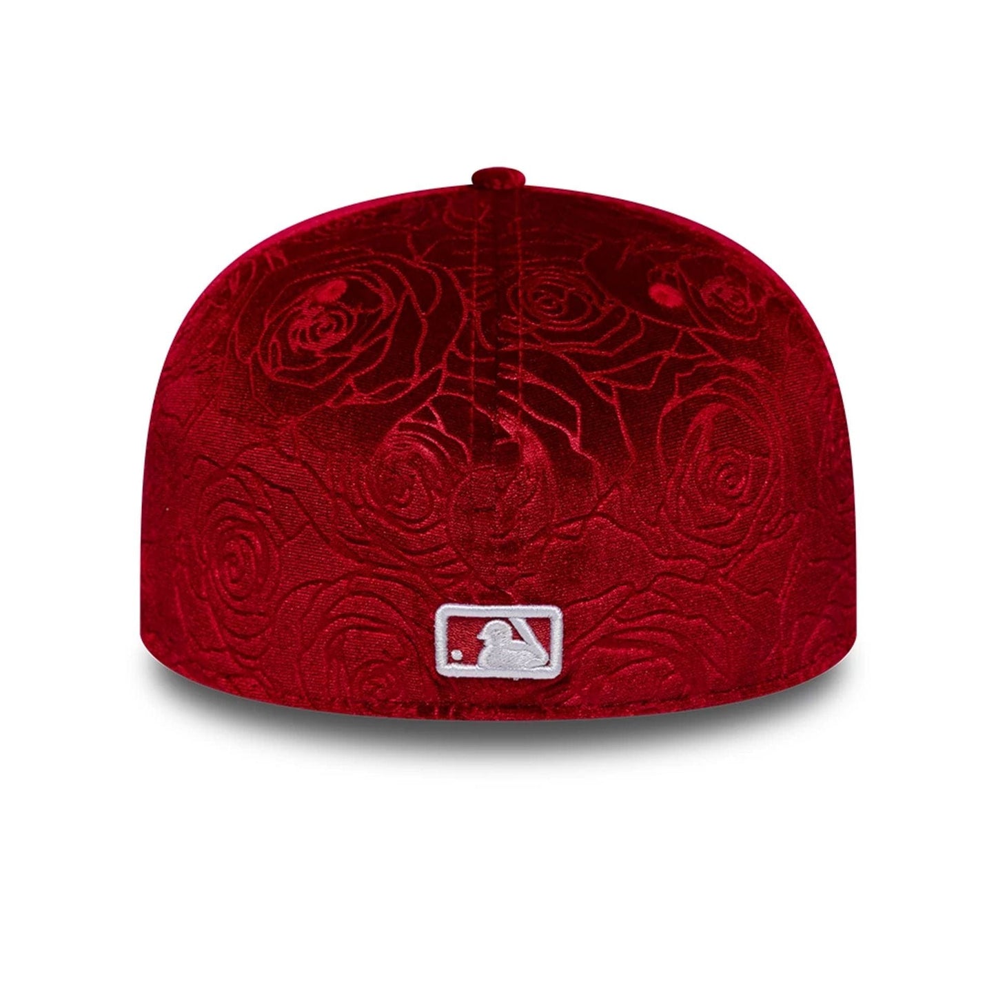 Pictured is this MLB Floral Velour LA Dodgers 59FIFTY Fitted cap in dark red. 4