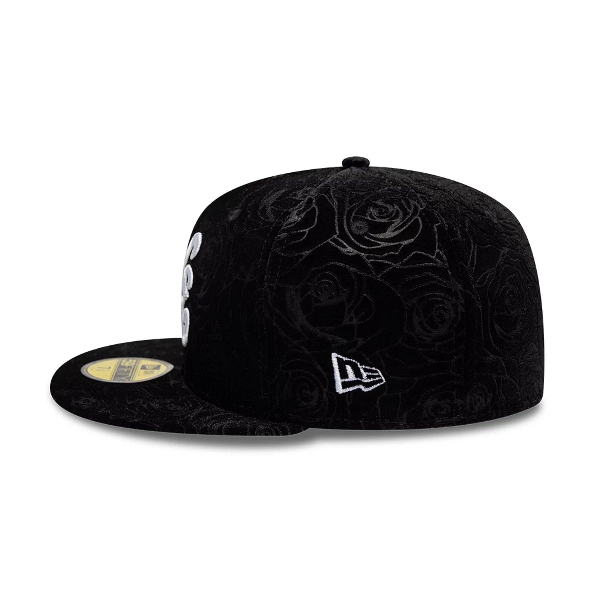 Pictured is this New Era Floral Velour 59FIFTY Fitted cap in black. 4