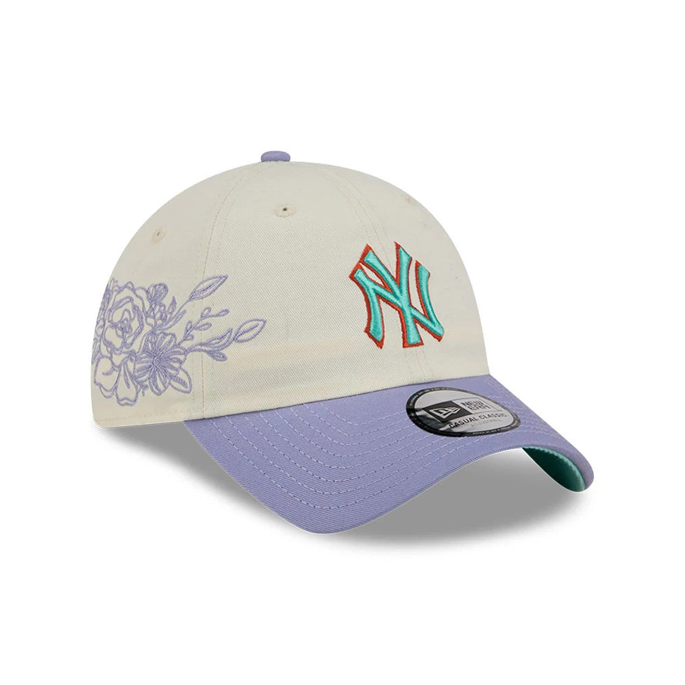 MLB Lavender Flowers New York Yankees White Casual Classic Cap