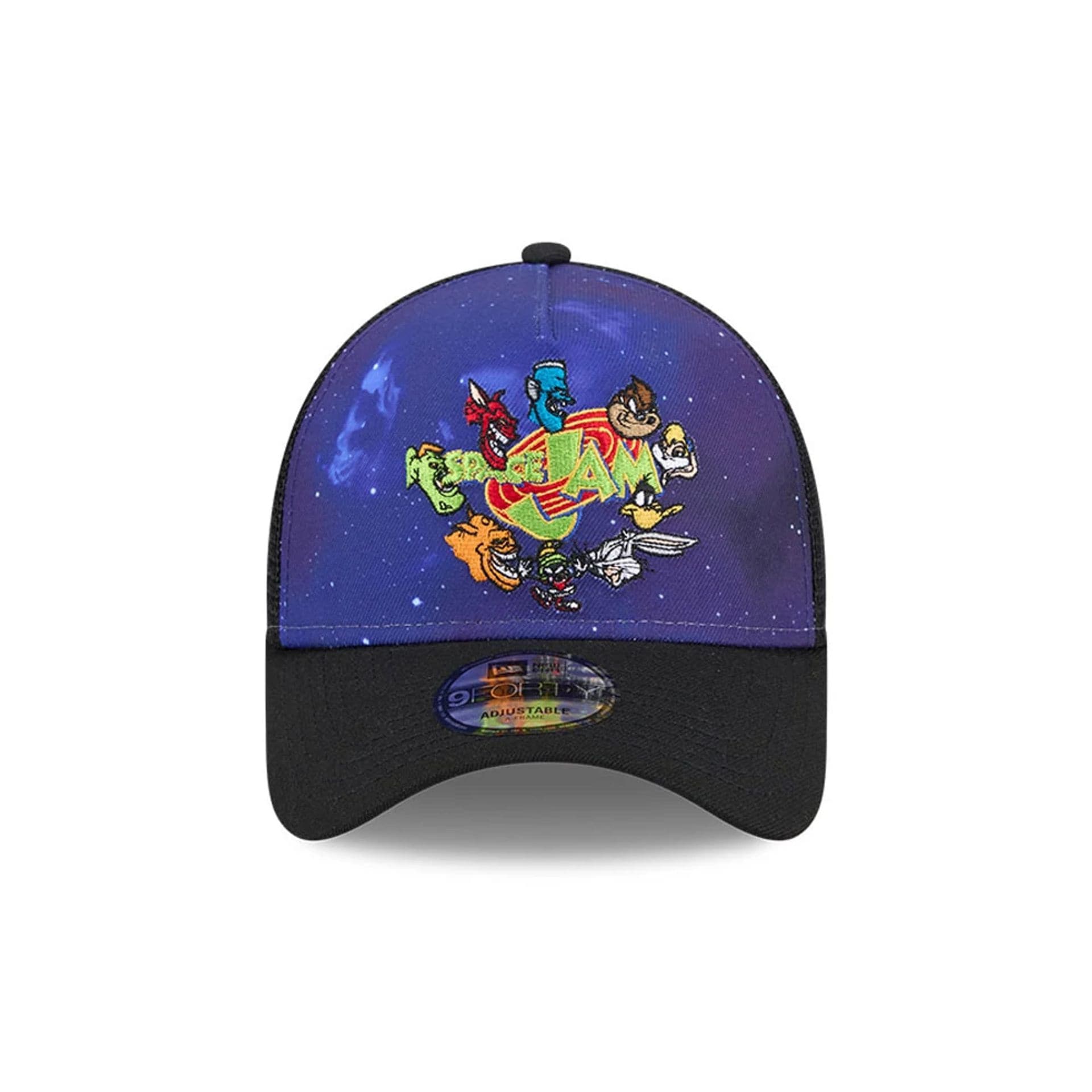 Pictured is this Space Jam Rivalry 9FORTY A-Frame Trucker cap in black. 3
