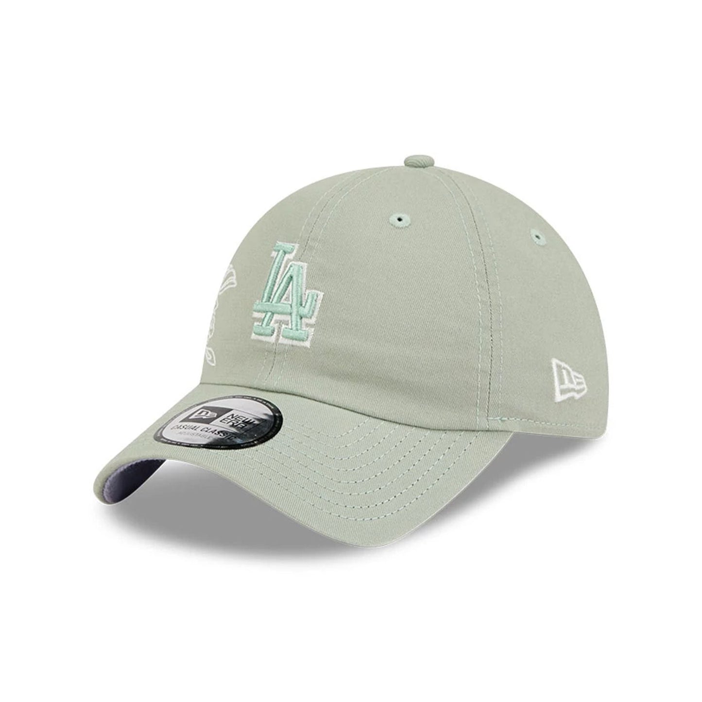 Pictured is this MLB Stitched Flowers LA Dodgers Casual Classic cap in pastel green. 4