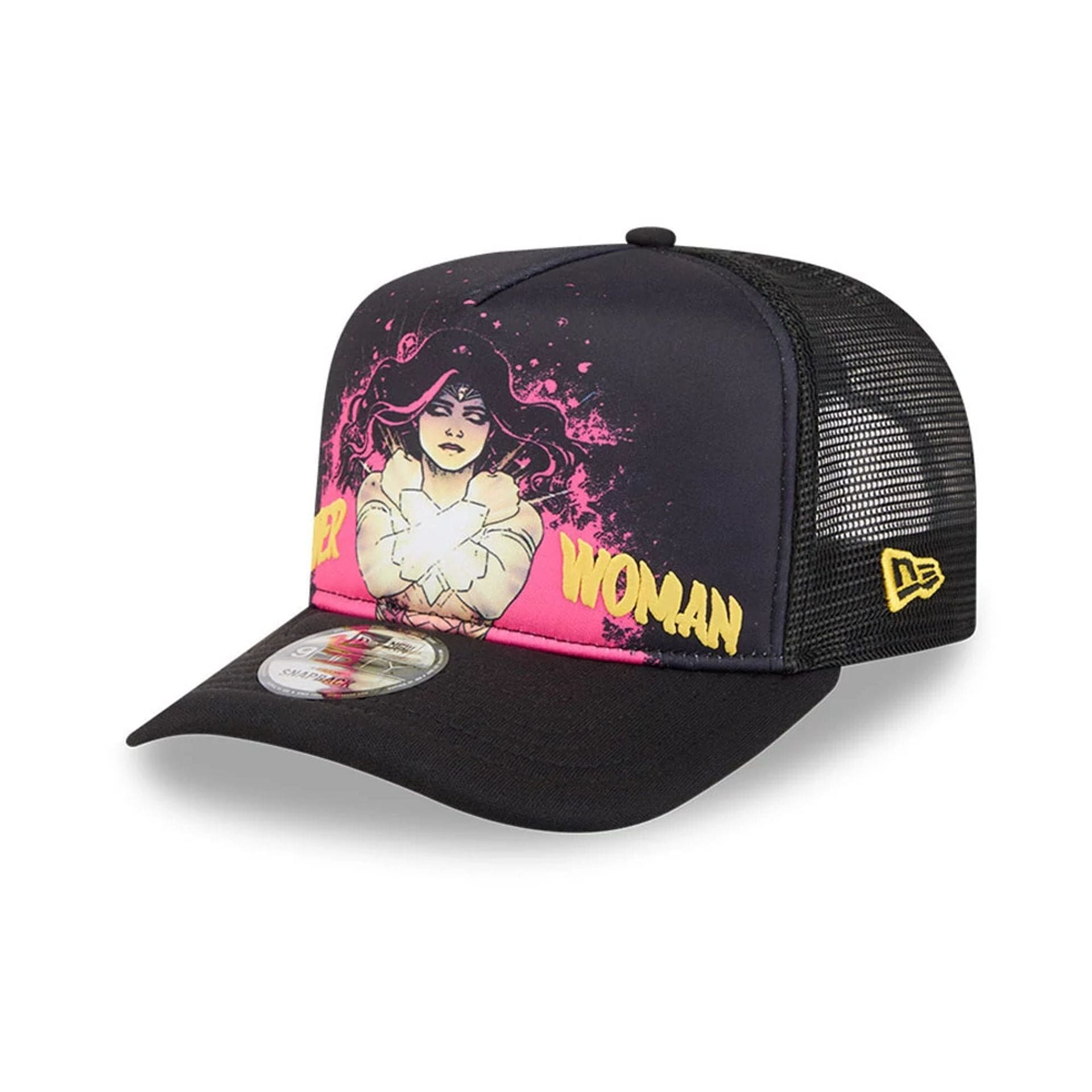 Pictured is this Womens DC Wonder Woman 9FIFTY A-Frame Snapback cap in black. 1
