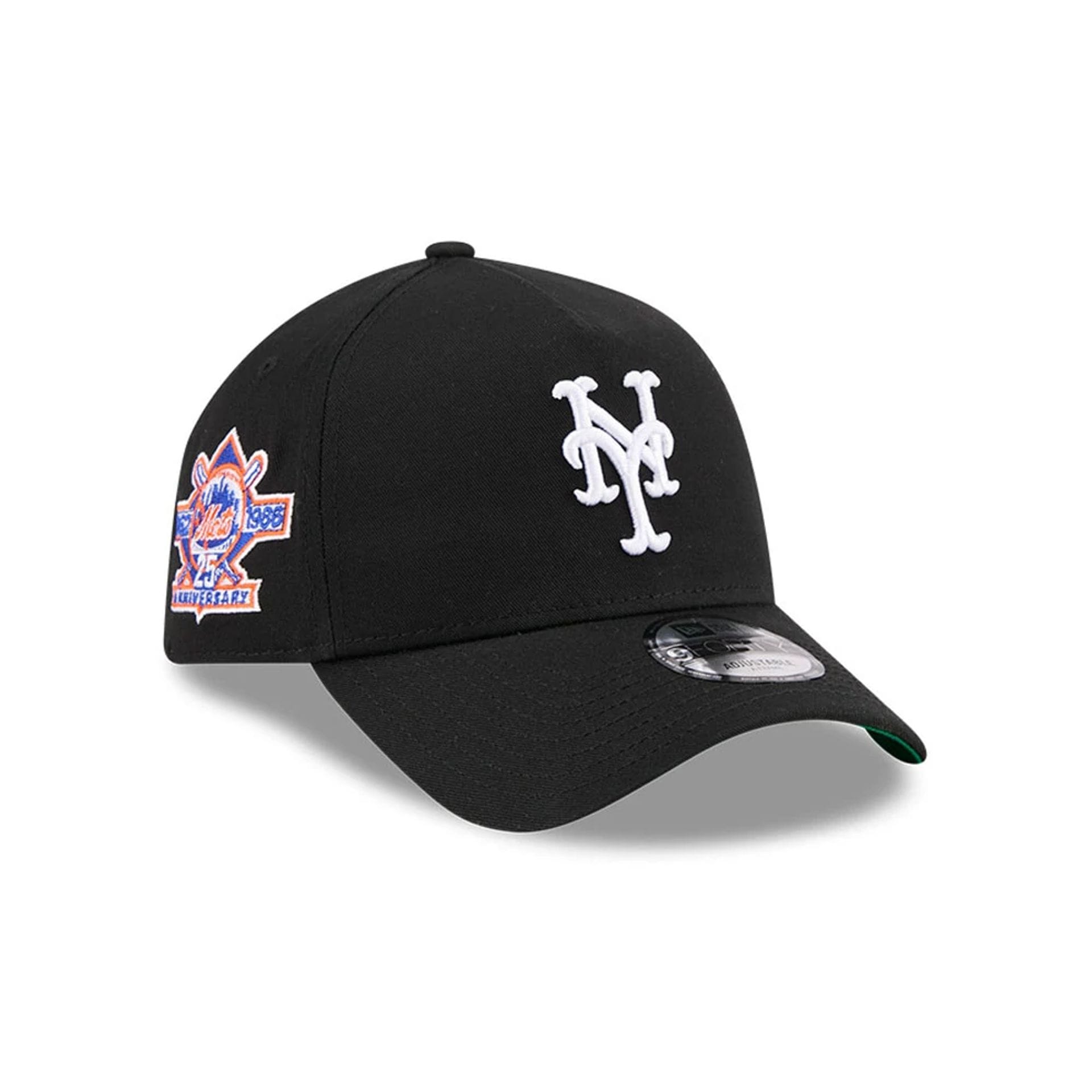Pictured is this MLB Cooperstown Anniversary New York Mets 9FORTY A-Frame cap in black. 1
