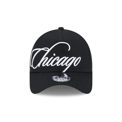 Pictured is this MLB Calligraphy Chicago White Sox 9FORTY A-Frame cap in black. 3