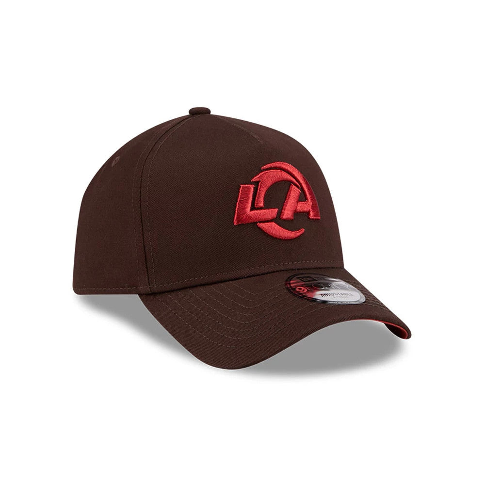 Pictured is this NFL Choc Cherry LA Rams 9FORTY A-Frame cap in dark brown. 4