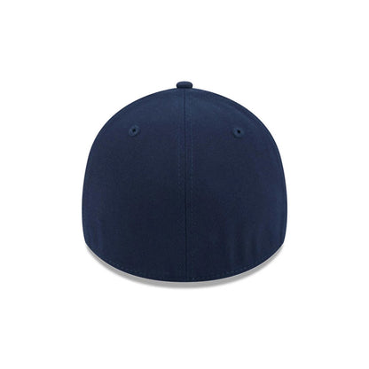 Chicago White Sox MLB Faded Oceanside Dark Blue New Era 39THIRTY Stretch Fit Cap, rear view showing the plain dark blue back panels with a curve, finished with matching eyelets and top button, set on a structured crown.
