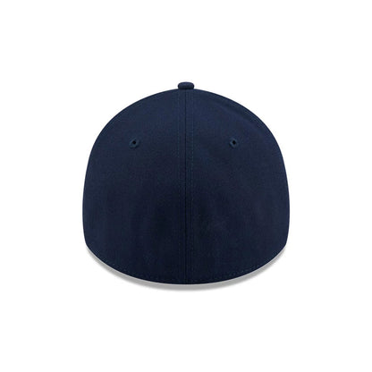 LA Dodgers MLB Faded Oceanside Dark Blue New Era 39THIRTY Stretch Fit Cap, rear view showing a seamless dark blue back with no logo, curved panels, and small ventilation eyelets on the crown.