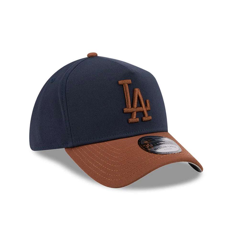 Pictured is this MLB Blueberry Tiramisu LA Dodgers 39THIRTY A-Frame Stretch Fit cap in navy. 4