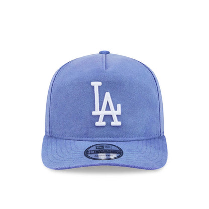 LA Dodgers MLB Duck Canvas Pastel Blue New Era 19TWENTY Adjustable Cap, front view showing the white raised embroidered LA logo on the structured pastel blue crown, with a matching blue visor and 19TWENTY size sticker.