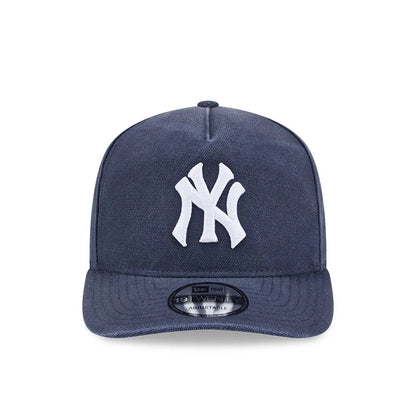 New York Yankees MLB Duck Canvas Navy New Era 19TWENTY Adjustable Cap, front view showing a raised white embroidered NY logo on the centre of the navy crown, with a slightly curved visor and a 19TWENTY size sticker.