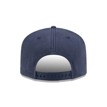 New York Yankees MLB Duck Canvas Navy New Era 19TWENTY Adjustable Cap, rear view showing the absence of a back logo, adjustable snapback closure, and a navy textured crown with matching navy eyelets and a top button.