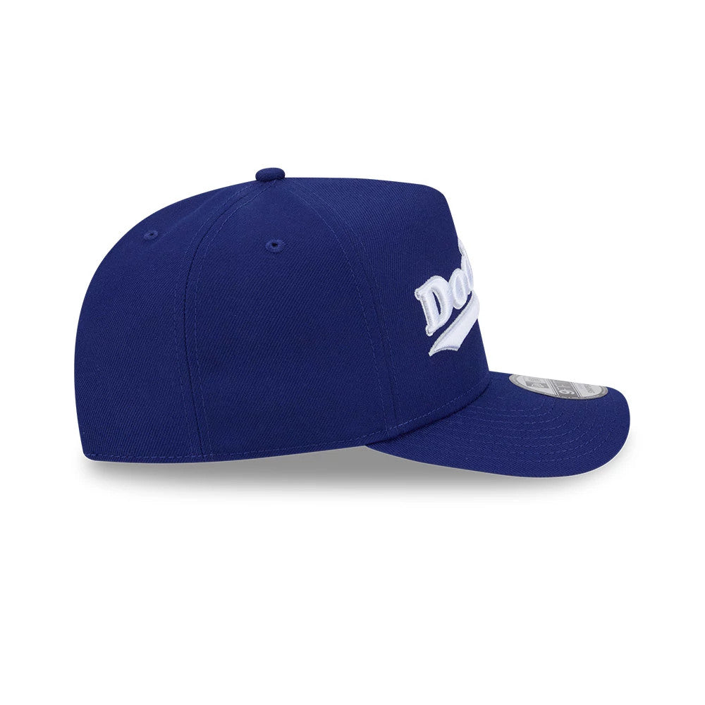 Pictured is this MLB Cooperstown Pennant Script LA Dodgers 9FIFTY A-Frame Snapback cap in dark blue. 6