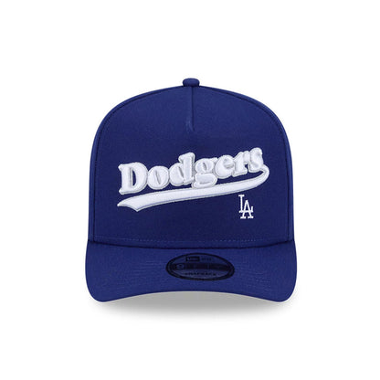 Pictured is this MLB Cooperstown Pennant Script LA Dodgers 9FIFTY A-Frame Snapback cap in dark blue. 3