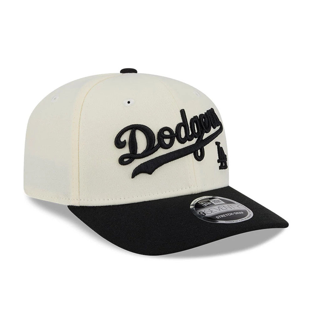 Pictured is this MLB 2 Tone LA Dodgers 9SEVENTY Stretch Snap cap in cream & black. 4