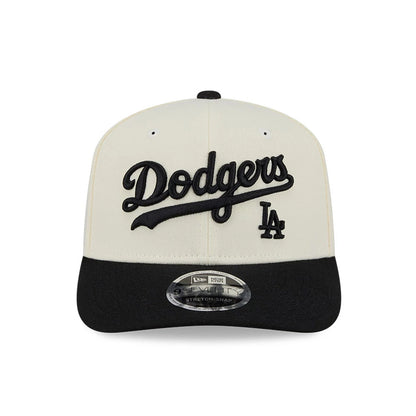 Pictured is this MLB 2 Tone LA Dodgers 9SEVENTY Stretch Snap cap in cream & black. 3