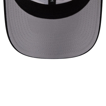 LA Dodgers MLB 2 Tone Cream & Black New Era 9SEVENTY Stretch Snap Adjustable Cap, inside view showing the light grey undervisor with black stitching, the black sweatband around the edge, and black internal taping with the New Era logo.